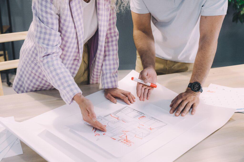 Architectural Designers working on blueprinting architectural services at Foundry House Design
